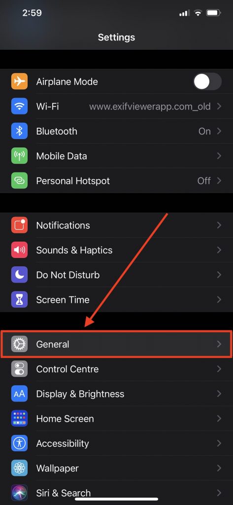 iOS Settings screenshot