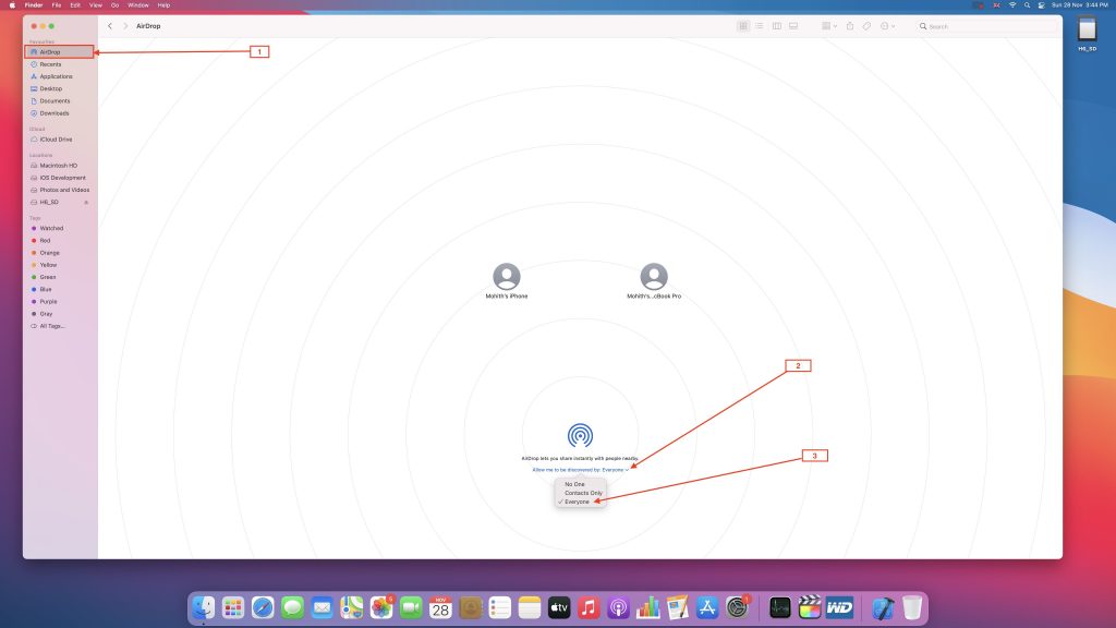 Screenshot showing enabling Airdrop on MAC OS